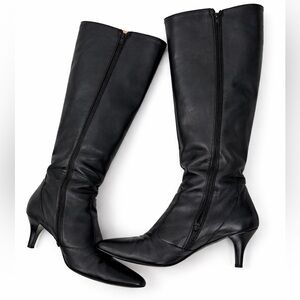 J.Crew Leather Knee High Boots Sz 9-9.5 Black Kitten Heel Riding Pointed toe